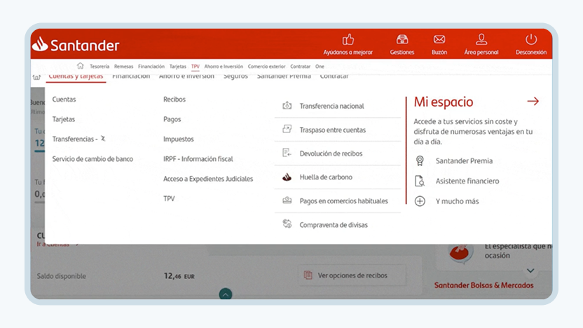 pantalla con image de consulta general Santander